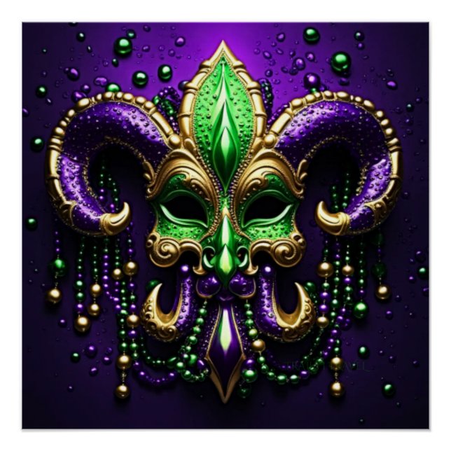 Pôster Mardi Gras Fleur De Lis Design (Frente)