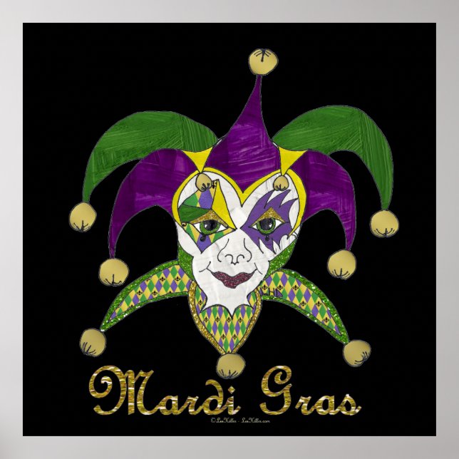 Poster Mardi Gras Jesters Mask colorido (Frente)