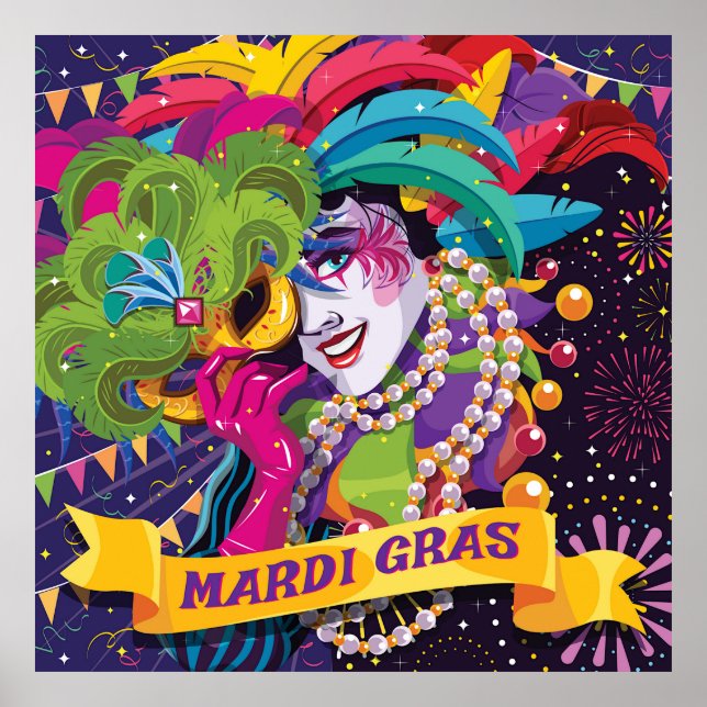 Poster Mardi Gras Mask Colorido (Frente)
