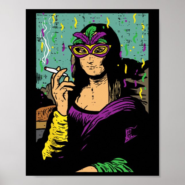 Poster Mardi Gras Mona Lisa Fumando Weed Stoner Gift (Frente)