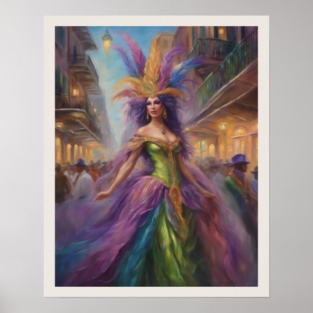 Poster Mardi Gras Mulher Costume Nova Orleans (Frente)