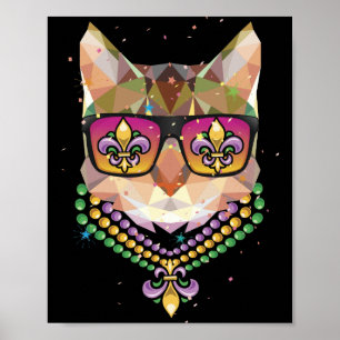 Poster Mardi Gras New Orleans Engraçado Gato Mascarado Óc