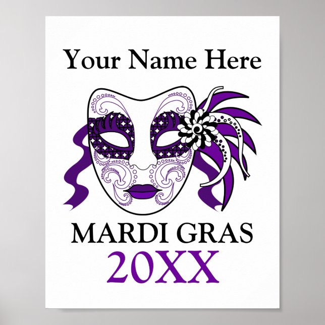 Poster Mardi Gras Personalizado com uma máscara de festiv (Frente)