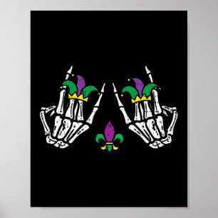 Poster Mardi Gras Skeleton Rocker Mão Música Rock Men Bo