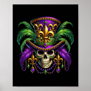 Poster Mardi Gras Skull Top Hat New Orleans WitDoctor