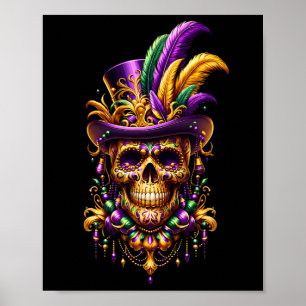 Poster Mardi Gras Skull Top Hat New Orleans WitDoctor