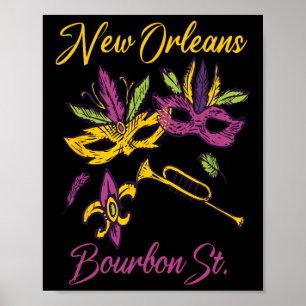 Poster Mardi Gras Souvenir Bourbon Str. Francês