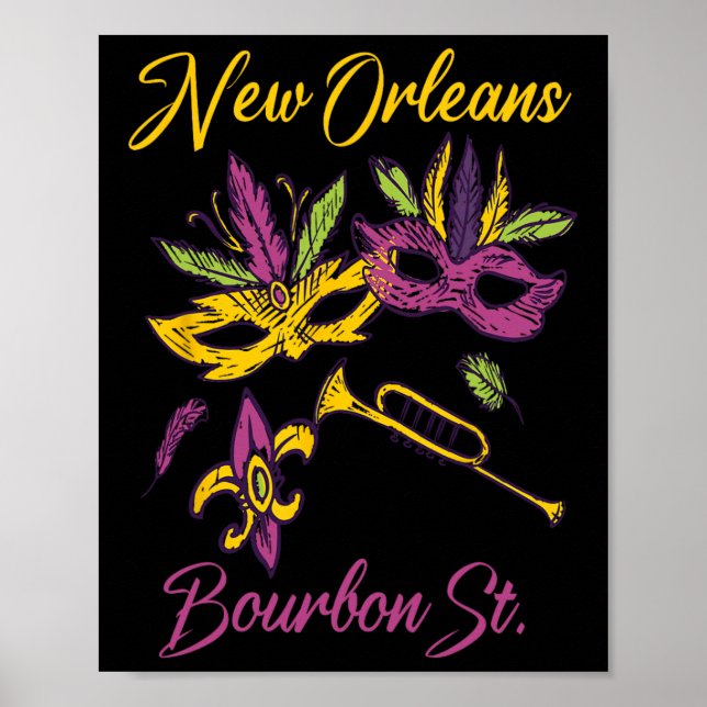Poster Mardi Gras Souvenir Bourbon Str. Francês (Frente)