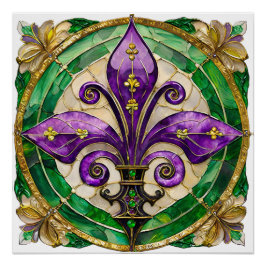 Pôster Mardi Gras StainGlass Fleur de lis