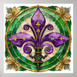 Poster Mardi Gras StainGlass Fleur de lis