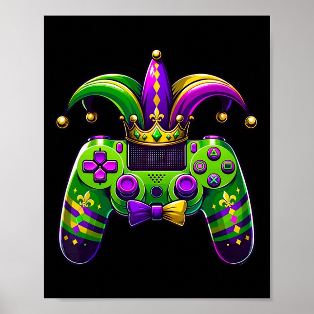 Poster Mardi Gras Video Game Controller Jester Hat Boy Ki (Frente)