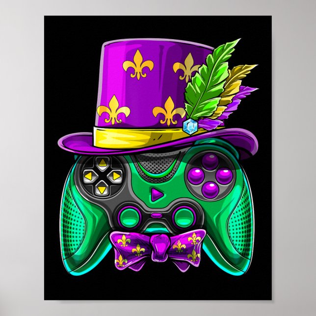 Poster Mardi Gras Video Game Controller Jester Hat Costum (Frente)