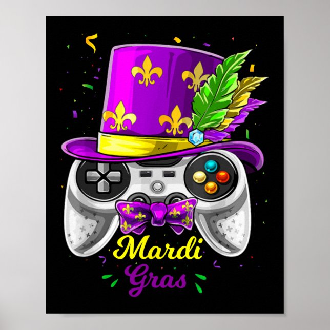Poster Mardi Gras Video Game Controller Jester Mask Costu (Frente)