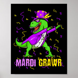 Poster Mardi Grawr T-rex Dino Toddler Kids Mardi Gras Boy