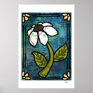 Poster Margarida branca no fundo azul - colagem