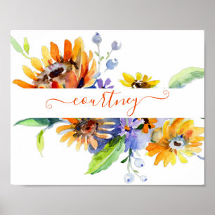 Poster Margaridas aquarela personalizadas  