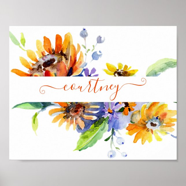 Poster Margaridas aquarela personalizadas   (Frente)