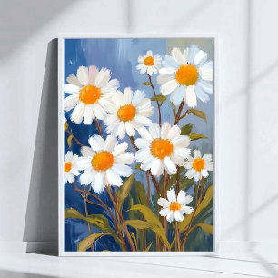 Poster Margaridas Brancas Flores Aquarela Pintadas