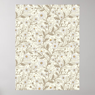 Poster Margaridas em branco e marrom sobre branco fosco