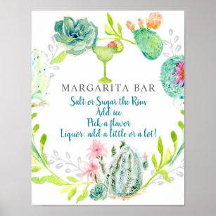 Poster Margarita Bar Sign Bridal Shower Desert Cactus