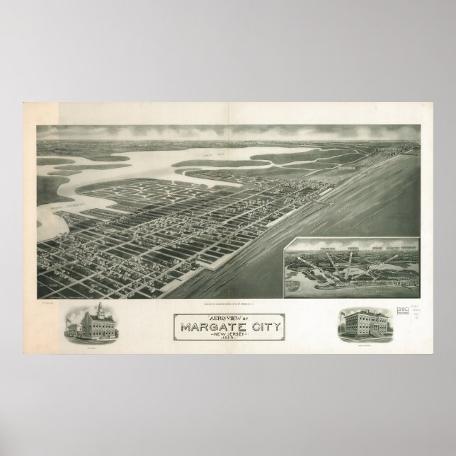 Pôster Margate New Jersey 1925 Antique Panoramic Map (Frente)