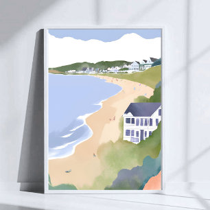 Poster Margens do Boné Aquarela da Praia de Rhode Islan