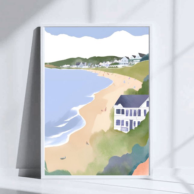Poster Margens do Boné | Aquarela da Praia de Rhode Islan (Criador carregado)