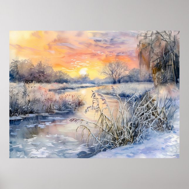 Poster Margens Nevadas do Havelland em Aquarela (Frente)