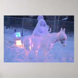 Pôster Maria E Menino Jesus Noite Neve Escultura De Inver