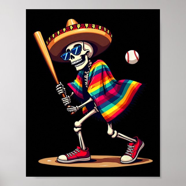 Poster Mariachi Skeleton Baseball Cinco De Mayo Mexicano  (Frente)