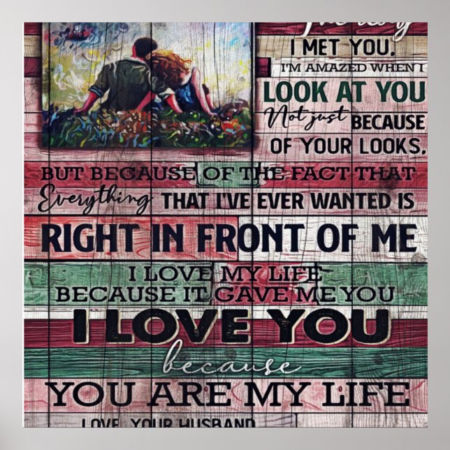 Poster Marido Para Minha Esposa - Letra | Presente de Cot (Frente)