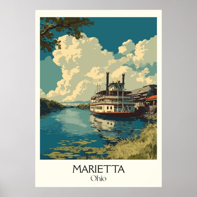 Poster Marietta Ohio River Town Historic Riverboat Life (Frente)