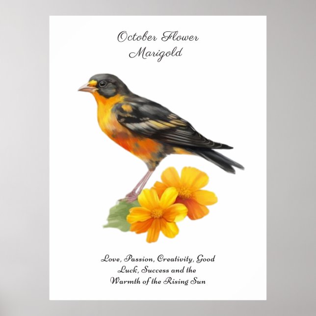 Poster Marigold Flower and Bird Birds, outubro (Frente)