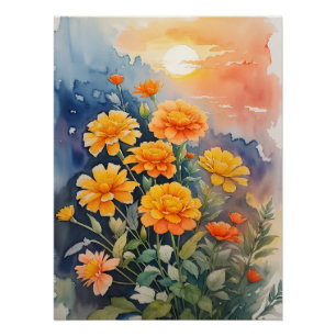 Pôster Marigolds em Watercolor