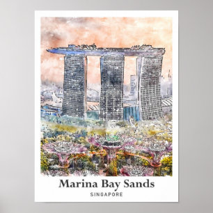 Poster Marina Bay Sands Singapore Viagem Watercolor