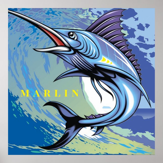 Poster Marine Animal Big Fish Marlin Natação o oceano (Frente)