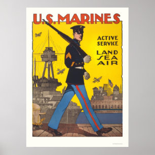 Pôster Marines - serviço ativo - terra, mar, ar