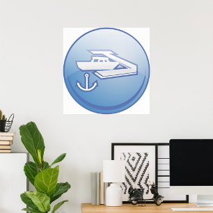 Poster Marinha Náutica de Barco e Âncora
