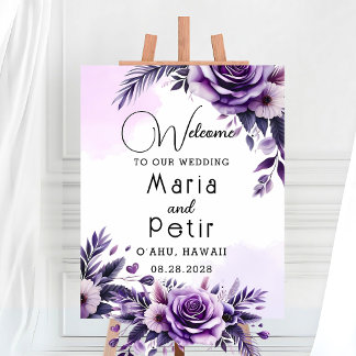 Poster Marinha Roxa e Fora Acentuada Floral de Prata Bem-