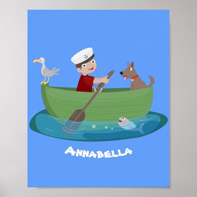 Poster Marinheiro e cartoon de barco a remos de cãozinho (Frente)