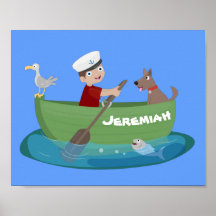 Marinheiro e cartoon de barco a remos de cãozinho