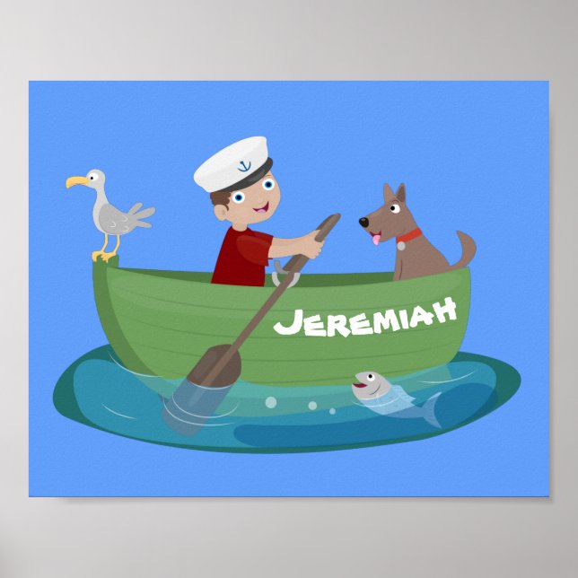 Poster Marinheiro e cartoon de barco a remos de cãozinho (Frente)