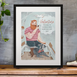 Poster Marinheiro e Dia de os namorados de cães, cor-de-r