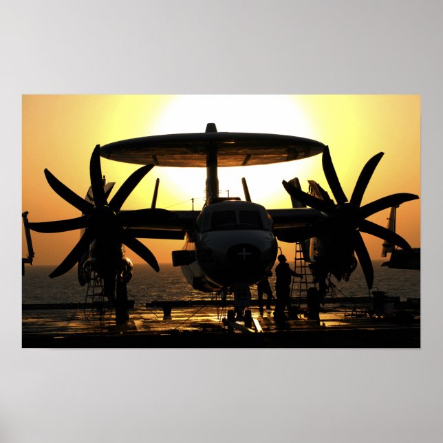 Poster Marinheiros trabalham numa aeronave Hawkeye E-2C (Frente)