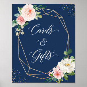 Poster Marinho Azul Blush Floral Cards e Sinal de present