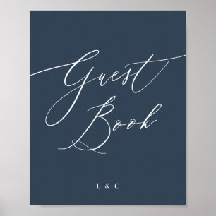Poster Marinho Azul Branco Elegante Sinal de Livro de Con