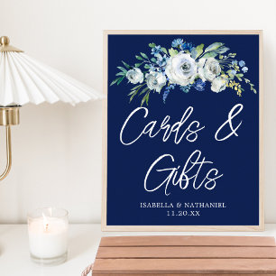 Poster Marinho Azul Cartões de Casamento no inverno Flora