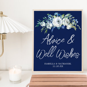 Poster Marinho Azul Casamento no inverno Floral Bem Desej