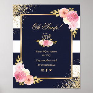 Poster Marinho Azul Cor-de-rosa Dourado, sinal de casamen