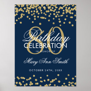 Poster Marinho Azul de Glitter Confetti de 80 Dourado
